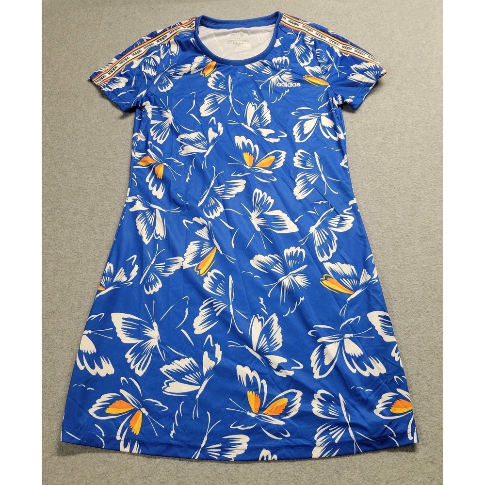 Adidas The FARM Company Butterfly Print T-Shirt Dress Blue Womens Medium